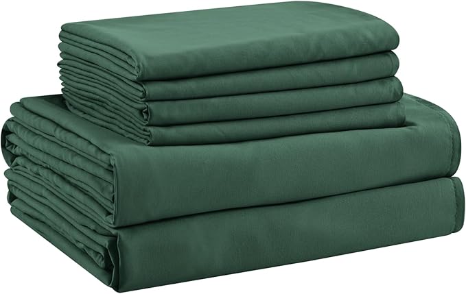 Twin Sheets Set - 4 Piece Soft Microfiber and Wrinkle Free Sheets - Easy Care, Extra Soft, Cooling Sheets - 1 Deep Pocket Fitted Sheet 1 Flat Sheet and 2 Pillowcases (Twin Emerald Green)
