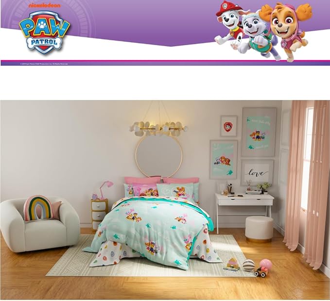 Paw Patrol Girl Skye Kids Bedding Super Soft & Cozy Reverisble Microfiber Comforter and Sheet Set with Sham, 7 Piece Full Size, (Officially Licensed Product) by Franco