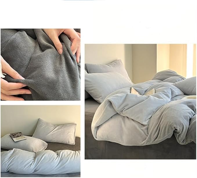Wellboo Grey Gradient Comforter Set - Queen Size, Silver & Dark Grey Velvet & Flannel Quilts, Modern Farmhouse Abstract Art, Micromink Sherpa Fuzzy Plush Bed