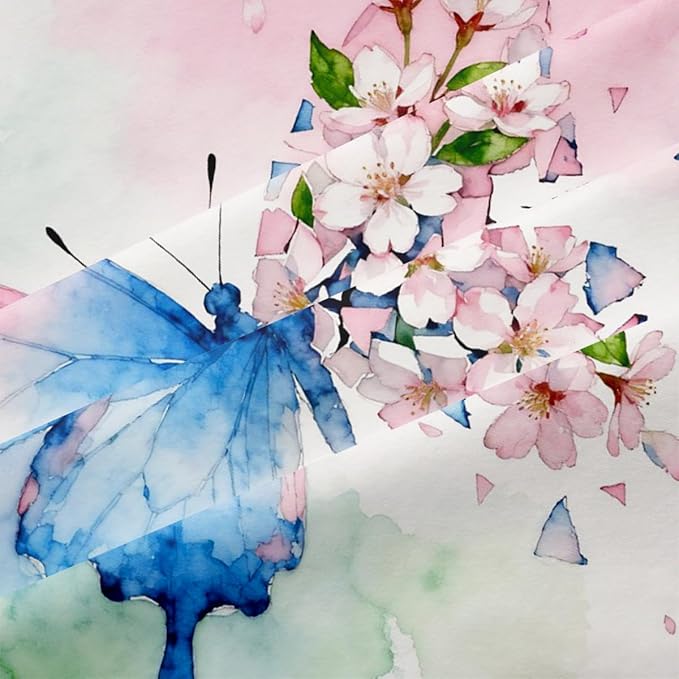 Butterfly Comforter Set Queen 3 Pieces Blue Pink Green Tie Dye Bedding Set for Kids Teens Butterflies Floral Cherry Blossoms Comforter with 2 Pillowcases, Super Soft Microfiber All Season
