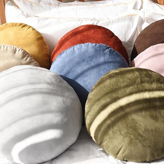 Round Throw Pillows 18x18 Grey Down-Like Polyester Filling Super Soft Ultra Fluffy Feather-Like Touching Round Floor Pillow 45x45cm Decorative Circle Cushion for Couch Bed Sofa Car, 1 Piece