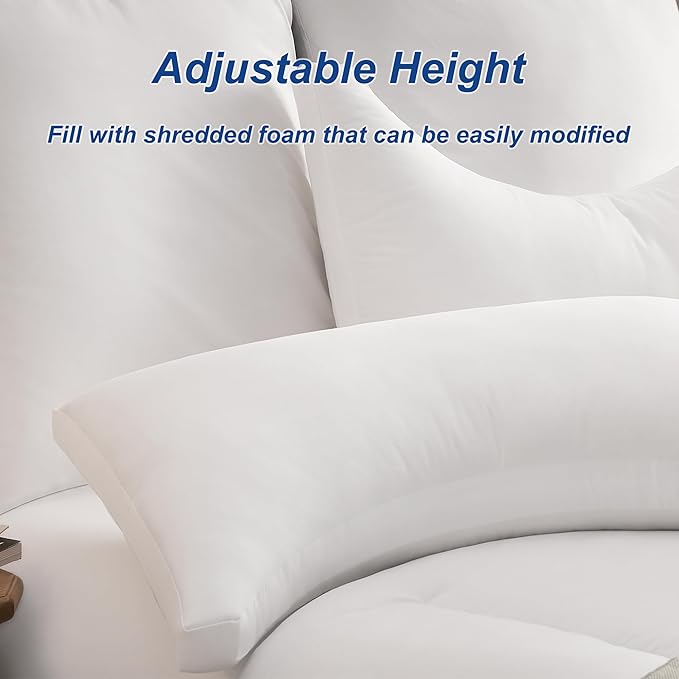 ACCURATEX Side Sleeper Pillow for Side and Back Sleepers-100% Cotton Cover Filled with Down Alternative,King Bed Pillows for Shoulder,Neck & Head Support,Adjustable Shredded Memory Foam Pillow