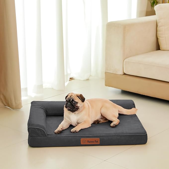 Orthopedic Dog Bed Medium Size Dog, Memory Foam Dogs Bed for Medium Dogs, Washable and Removable Microsuede Cover, Waterproof Liner, Non-Skid Bottom, 30x20x6 Inches, Dark Grey