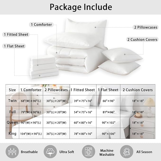 Comforter Set Full Size, Blue Damask Aztec 7 Pcs Bedding for Kids and Adults, Antique Decor Western Baroque Gothic Floral Bed Sheet Sets with Fitted Sheet 2 Pillowcases & 2 Shams for Bedroom Bed Decor