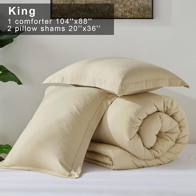 satisomnia King Size Lightweight Comforter Beige, 3 Piece Comforter Set King