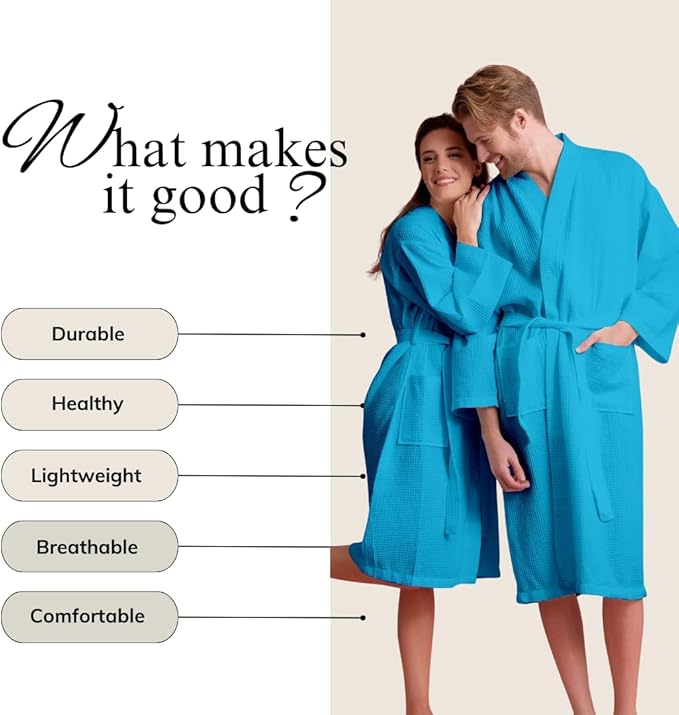 Luxurious Bathrobe for Women - Soft & Absorbent - Lightweigh & Comfort - Long & Kimono - Waffle & Cotton - Hotel/Spa Robe
