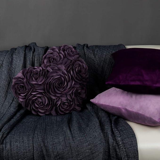 JWH Valentine's Day Throw Pillow Covers Decorative Flower Accent Pillow Cases Heart Shaped Cushion for Couch Living Room Bed Chairr 14 x 16 Inches Lavender Purple