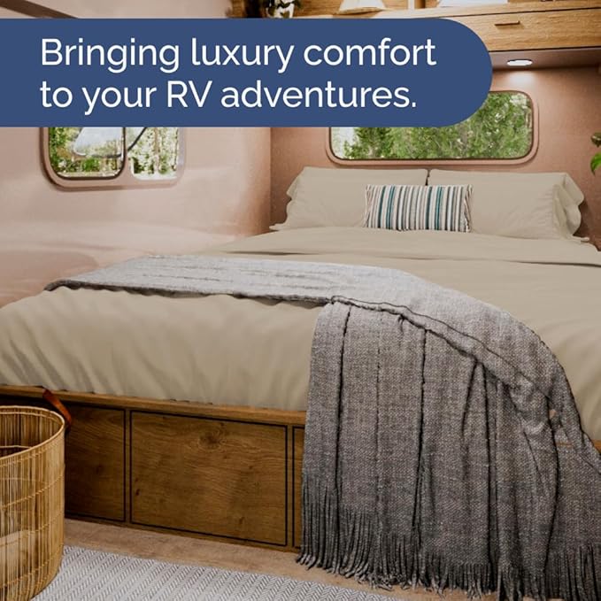 RV Short Queen Sheet Set 60 X 75 - 4 Piece RV Short Queen Bed Sheets - Soft, Breathable and Cooling - Designed for Bunks, Trailers & Campers - Fits 8” to 12" Mattress - Hotel Luxury Bedding - Cream