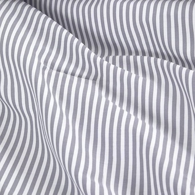 Wake In Cloud - Striped Comforter Set, 100% Cotton Fabric, Ticking Stripe Vertical Pinstripe Neutral Farmhouse Aesthetic, 3 Pieces Bedding Set, Gray, King Size