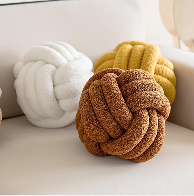 Decorative Throw Knot Pillow Ball for Home Chair Sofa Couch Bed Aesthetic Round Decor Pillows Lambswool Knotted Pillow Cushion (Black, 13 inches)