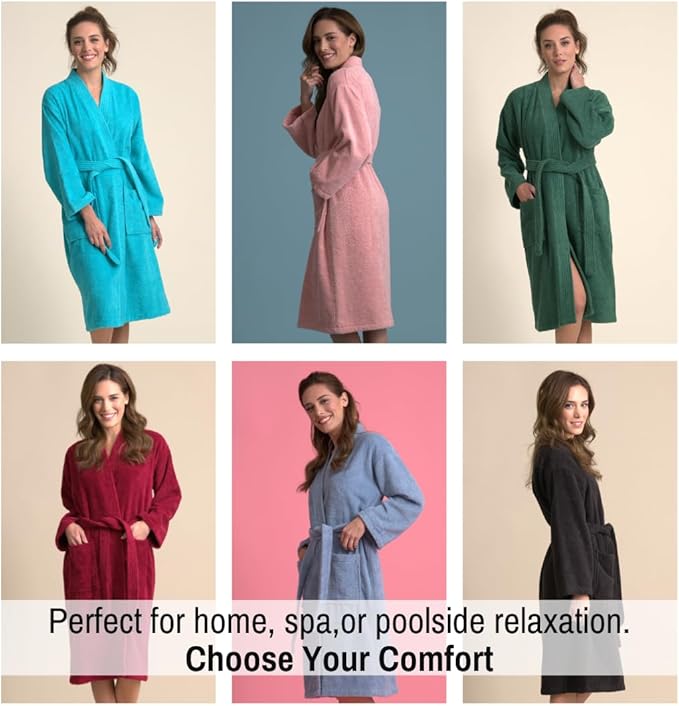 Soft Touch Linen Women's Robe Terry Cotton Cloth- Kimono Style- Thick, Breathable & Comfortable- Lightweight & Absorbent