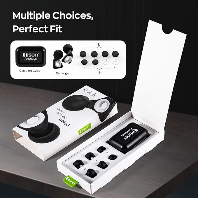Dison Ear Plugs for Sleeping, Reusable Earplugs for Noise Reduction Silicone Hearing Protection Ear Plugs with 6 Ear Tips Black