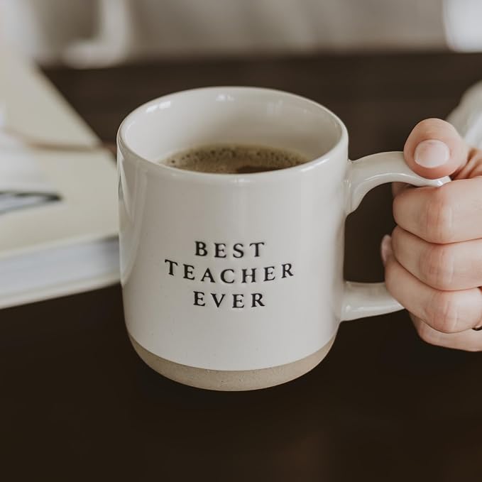 Sweet Water Decor Best Teacher Ever Stoneware Coffee Mugs - 14oz Cute Coffee Mugs for Hot & Cold Drinks - Dishwasher & Microwave Safe - Best gift for Educators & Teachers - Ideal Tea & Espresso Mugs