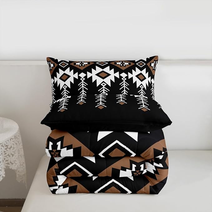 Erosebridal Rustic Western King Bedding Set, Boho Aztec Comforter Set for Kids Boys Teens Adult, Native Tribal Ethnic Duvet Insert Southwestern Farmhouse Geometric Down Comforter, 2 Pillow Cases