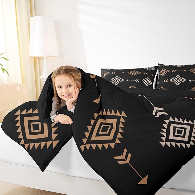 Feelyou Boho Western Comforter Set Brown Black Southwestern Aztec Tribal King Size Bedding Set for Kids Boys Girls Bohemian Duvet Quilt