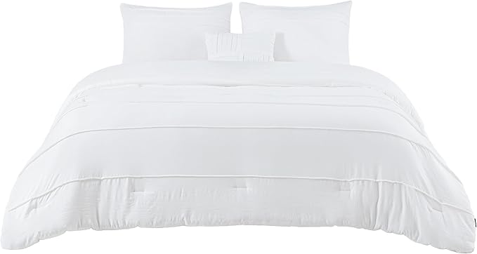 Bedsure California King Comforter Set - 4 Pieces Pinch Pleat Bed Set, White Boho Bedding for All Season, 1 Soft Comforter, 2 Pillowcases, 1 Decorative Pillow