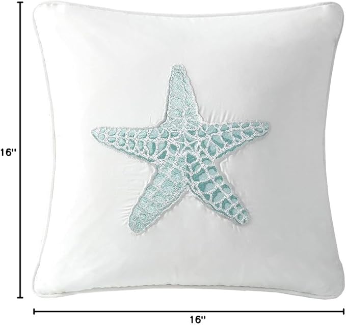 Harbor House Modern Design Decorative Pillow Hypoallergenic Sofa Cushion Lumbar, Back Support, Square 16" x 16", Maya Bay, Cotton Blue