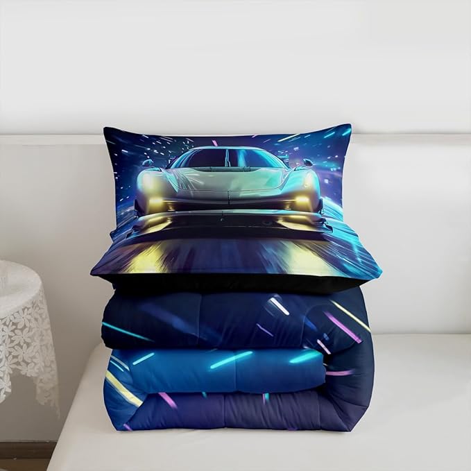 Erosebridal Racing Car Comforter Set - King Size Duvet Set Speed Car Quilt Set Extreme Sports Bedding Set for Kids Boys Teens Young Man Adults