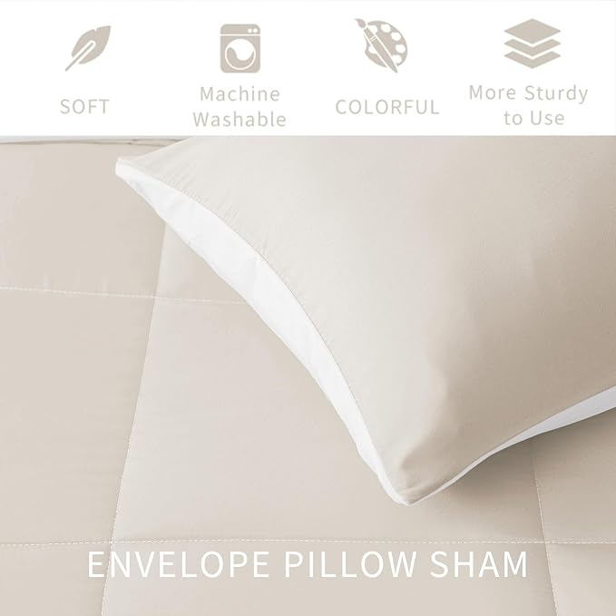 Exclusivo Mezcla Lightweight Reversible King Size Comforter Set, Down Alternative Comforter with 2 Pillow Sham, King Size Bedding Set for All Seasons, Brich Beige/White