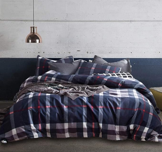 Houseri Navy Blue Plaid Comforter Set Full Dark Blue Buffalo Checkered Bedding Sets for Teen Boys Vintage Navy Grid Gingham Bed Sets Preppy Tartan Dorm Quilt Blanket Full