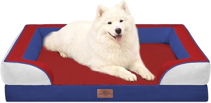 Comfort Expression Orthopedic Dog Bed for Large Dogs 36x27 Inch, Waterproof Egg Crate Foam Large Pet Bed with Removable Bolsters, Dog Couch with Washable Cover & Non-Slip Bottom, Primary Tri-Color