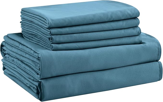 Twin Sheets Set - 4 Piece Soft Microfiber and Wrinkle Free Sheets - Easy Care, Extra Soft, Cooling Sheets - 1 Deep Pocket Fitted Sheet 1 Flat Sheet and 2 Pillowcases (Twin Denim Blue)