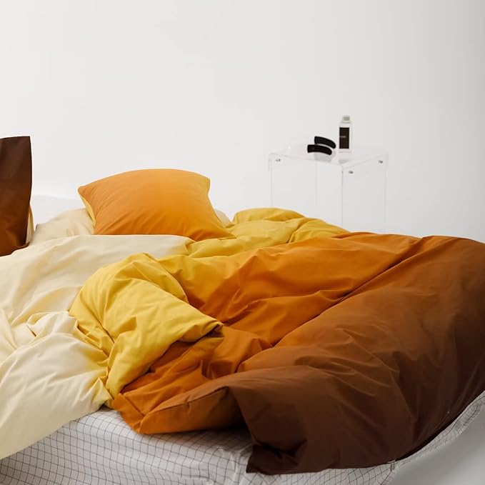 Cottonight Orange Gradient Comforter Set Twin Mustard Orange and Yellow Bedding Comforter Set Modern Gradient Aesthetic Blanket Quilts Cotton Breathable Sunset Color 3 Piece Bedding Comforter Set
