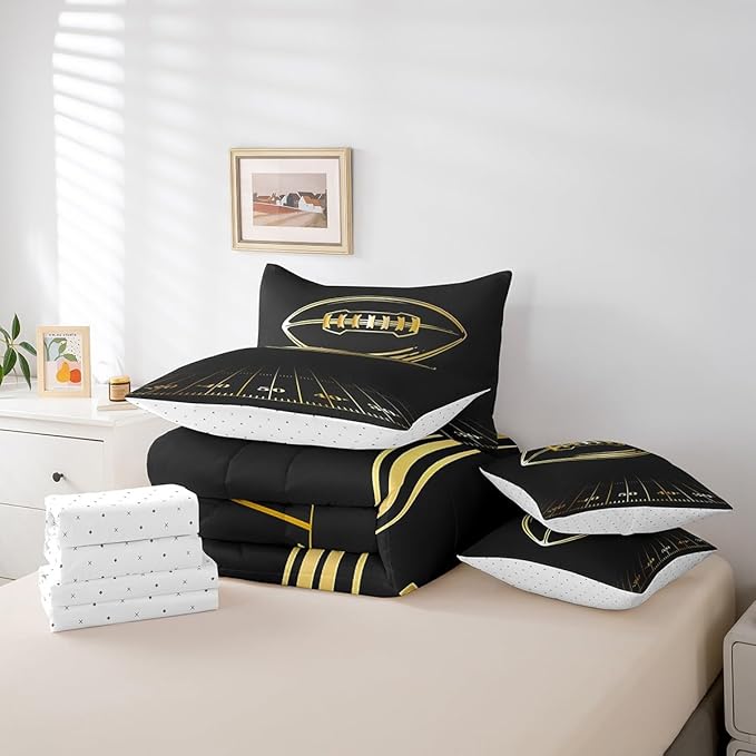 Feelyou Football Comforter Set King Size 7 Pcs Girls Boys Football Sports Comforter Bed in a Bag Rugby Game Bedding Set for Football Lover Bed Set with Sheets, Pillowcases, Pillow Covers