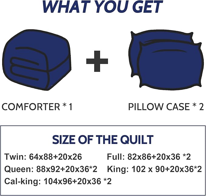 Decroom Lightweight Twin Comforter Set with 1 Pillow Sham - 2 Pieces Set - Quilted Down Alternative Comforter/Duvet Insert for All Season - Blue/Grey - Twin/Twin XL Size