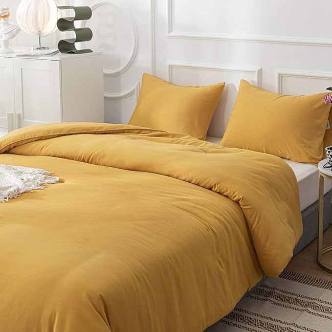 CLOTHKNOW Mustard Yellow Comforter Set Twin/Twin XL 3Pcs Yellow Bedding Comforter Sets Turmeric Comforter Soft