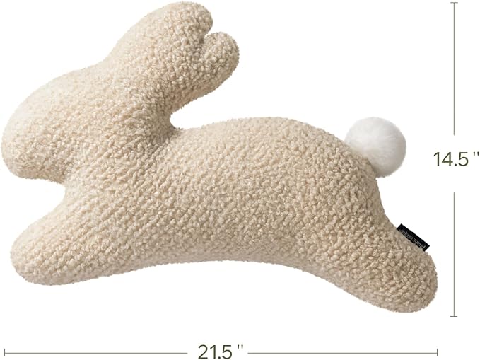 Phantoscope Happy Easter Bunny Shaped Throw Pillow, Plush Boucle Jumping Rabbit Cushion Sherpa Easter Decorative Pillow for Couch Living Room Bed, Beige, 14.5 x 21.5 inches