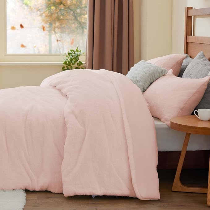 BEDELITE Faux Fur Fleece King Comforter Set - Fluffy & Warm Pink Comforter King Size,Ultra Soft and Cozy Winter Bedding Set,Fuzzy Thick Bed Set,1 Comforter and 2 Pillowcases
