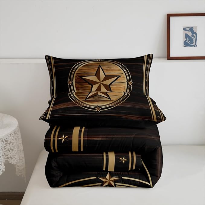 Erosebridal Western Texas Star Bedding Set Queen Size, Boys Southwestern Decor Comforter Set Vintage Country Cowboy Duvet Insert Rustic Farmhouse Quilt for Kids Teens Youth Adult Bedroom Decor