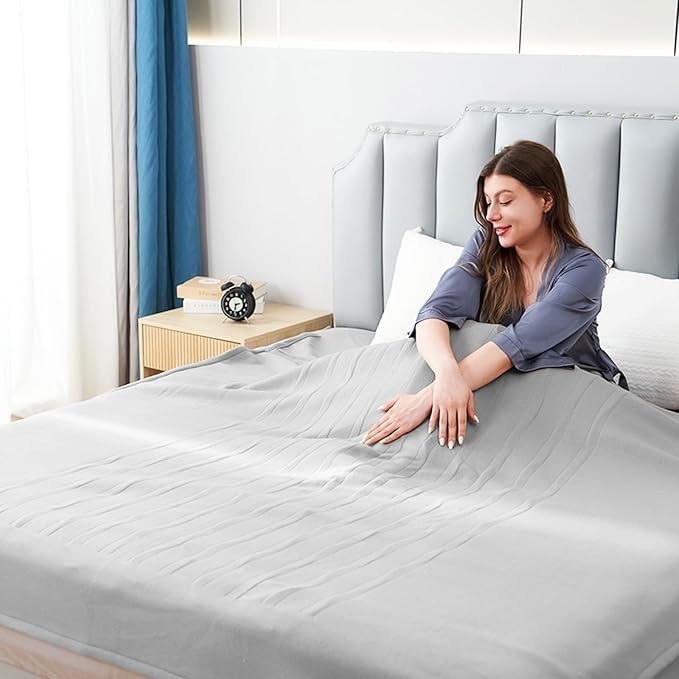 Electric Heated Blanket Full Size 72"x84",Fast Heating Throw, Soft Fleece for Bed & Sofa, 10 Hours Auto Off & 4 Heating Levels, Machine Washable, Gifts for Grandma & Family-Light Gray