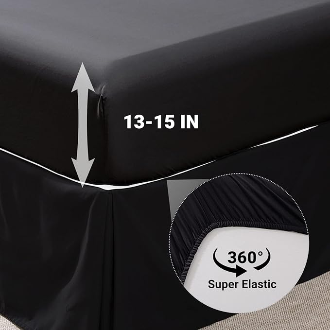 JOLLYVOGUE Black Twin Size Comforter Sets 5 Pieces, Pintuck Bed in a Bag Comforter Set for Bedroom, Bedding Comforter Sets with Comforter, Sheets,Ruffled Shams & Pillowcases