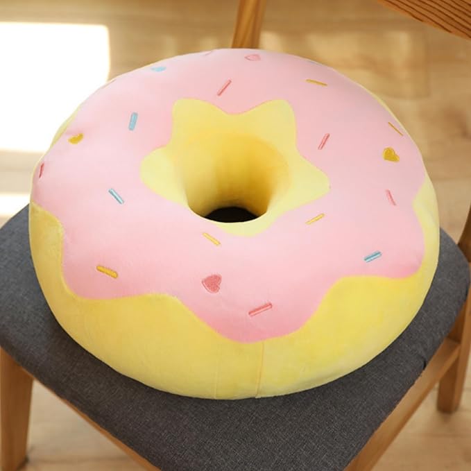 38cm Donut Plush Pillow, Round Throw Pillow Donut Cushion Soft Plushie Shaped Pillow for Floor Chair Sofa Office Living Room Decoration Gifts (Pink)