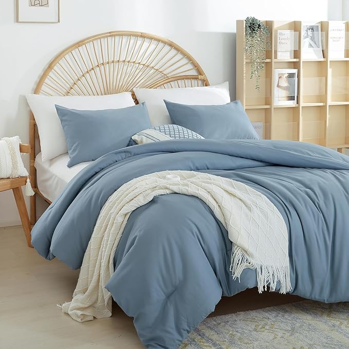 Weigelia Boho Twin Comforter Set - Dusty Blue & Grayish Blue with 1 Pillowcase - Soft, Lightweight & Cozy for All Seasons