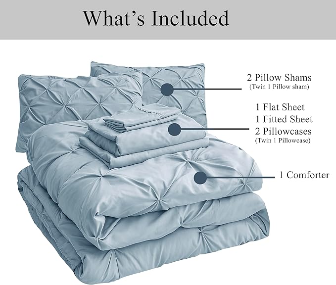 LANE LINEN Queen Bed Comforter Set 7 Piece - Microfiber All-Season Queen Size Bedding Comforter Set - Deep Pocket Fitted Sheets, Pillowcases & Shams - Soft Touch Extra Puffy Cozy Bedding - French Blue | Cozy sleep feel, Secure sheet fit, Breathable sof...