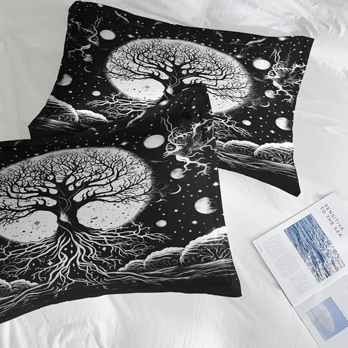 Comforter Set Full Size, Tree of Life Dark Magic 7 Pcs Bedding for Kids and Adults, Sun Moon Bed Sheet Sets with Fitted Sheet 2 Pillowcases & 2 Shams for Bedroom Bed Decor
