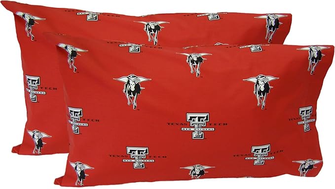 College Covers Everything Comfy Texas Tech Red Raiders Pillowcase Pair, Standard, 20" x 30", Includes 2 Pillowcases