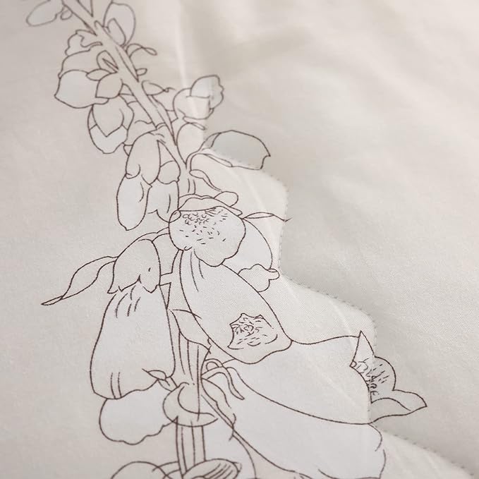 SLEEPBELLA Comforter King Size, 600 Thread Count Cotton Brown Branches and Blue Flowers Off-White Comforter Sets, Down Alternative Bedding Set 3Pcs(King, Off-White Botanical)