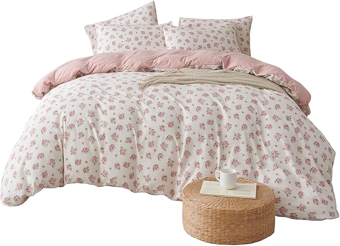 King Size Floral Comforter Set 3 Pieces Soft Cute Fresh Floral Bedding Comforter Lightweight Garden Style King Floral Botanical Comforter Set for All Seasons 1 Comforter and 2 Pillowcases