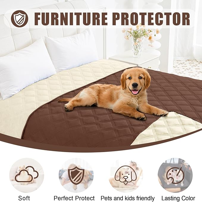 Smiry Waterproof Dog Bed Cover Blanket 40x50, Soft Reversible Pet Blanket, Washable Leakproof Cats Dogs Couch Cover for Sofa, Couch, Furniture, Brown/Beige