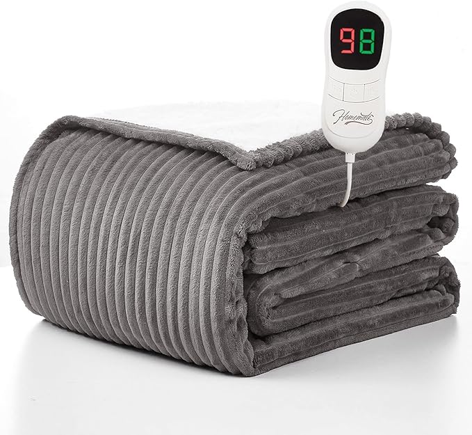 Homemate Electric Heated Blanket Twin Size - 62"x84" Heating Blanket Twin Size 1/2/4/6/8 Hours Auto-Off 10 Heat Level Over-Heat Protection Soft Flannel Sherpa ETL Certification