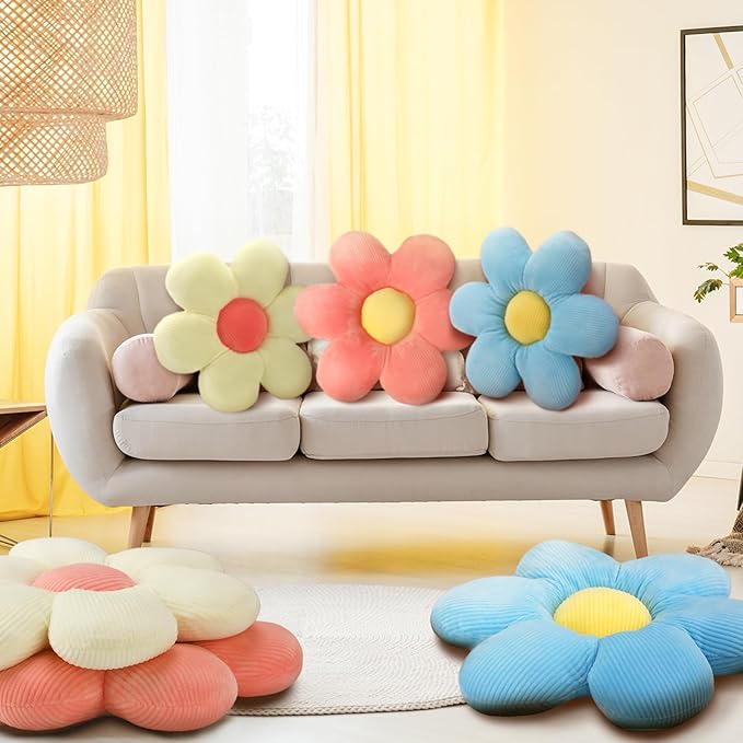 Sratte 6 Pcs Flower Pillows Flower Shaped Throw Pillows Cute Daisy Pillow Seating Cushions for Adults Reading Leisure Home Bedroom Sofa Chair Couch Decor(Classic Color,15.75 Inch)
