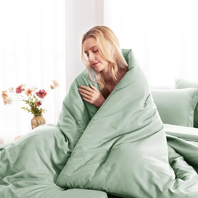 CozyLux Twin XL Comforter Set Sage Green, 5 Pieces Bed in a Bag Twin Extra Long Comforter Set with Sheets, 5PC Bedding Sets with Down Alternative Comforter, Sheets, Pillowcase & Sham for All Seasons