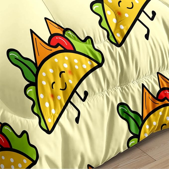 Foods Comforter Set King Size, Yellow Sandwich Soft Bedding Set with 2 Pillowcases, Great Bedroom Decor/104 * 90