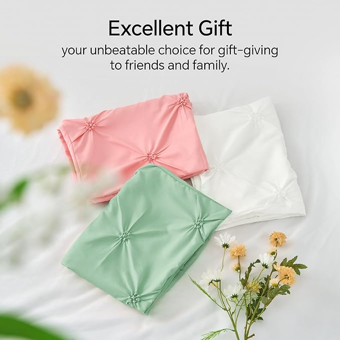 BEDELITE White Twin Comforter Set - 2 Peices Boho Pintuck Bedding Comforter Sets, Lightweight Soft & Warm Twin Bedding Sets with 1 Pillowcase for All Season