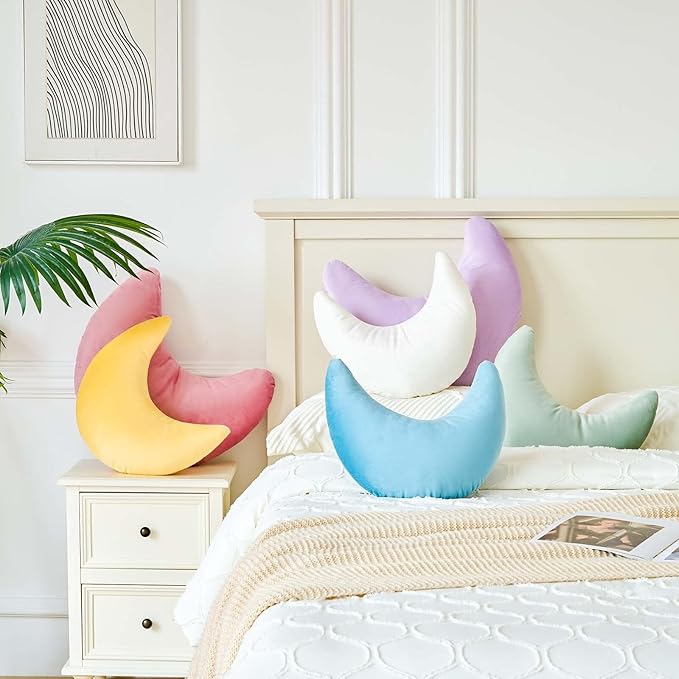 Sage Green Moon Pillow, 19.6" Cute Soft Velvet Half Moon Shape Plush Decorative Throw Pillows Cushions Room Decor for Couch Bedroom Living Room