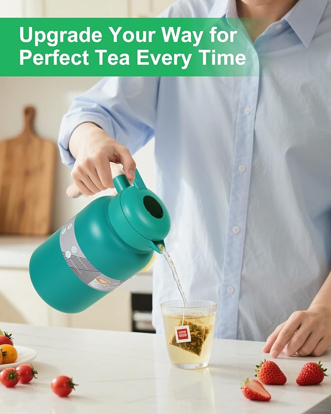 68 Oz Thermal Coffee Carafe, Stainless Steel Insulated Vacuum Coffee Carafes For Keeping Hot, 2 Liter Beverage Dispenser (Green)